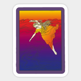 Drowning Girl (orange on blue) Sticker